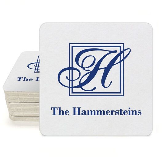 Pick Your Single Initial Monogram with Text Square Coasters
